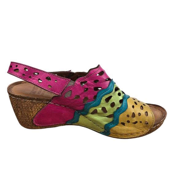 Karyoka Multicolor Cutout Wavy Colorblock Slingback Wedge Sandals 38 US 7.5 - 8 - Picture 9 of 14